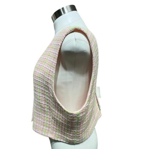 ZARA Pink & Green Tweed Cropped Vest - Vintage-Inspired Button Front Top - Picture 6 of 9